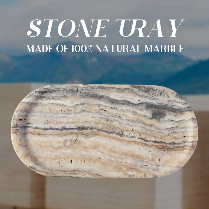 Koville 10"x5" Marble Vanity Tray for Bathroom Kitchen Countertop, Natural Marble Trays for Home Decor, Perfume Organizer Jewelry Dish, Stone Tray for Dresser, Decorative Candles Trays - Image 2